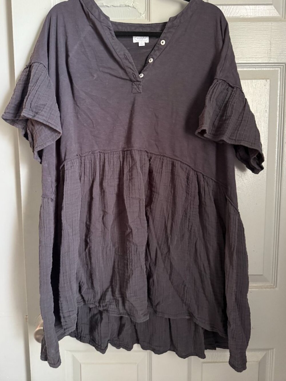 Mud Pie Charcoal Gray Gauze Babydoll Tunic Top Women's Plus Size Boho Dress